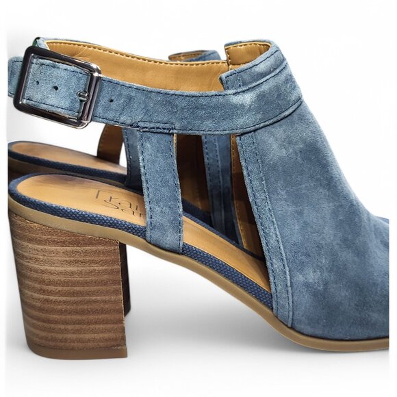 NEW Franco Sarto Harlet Sandals Block Heel Slingback Blue Suede Size 6.5M - Picture 8 of 12
